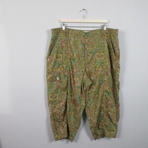 Anthropologie Cropped Cargo Pants Women 22W Green Cotton Floral Boho Baggy 488